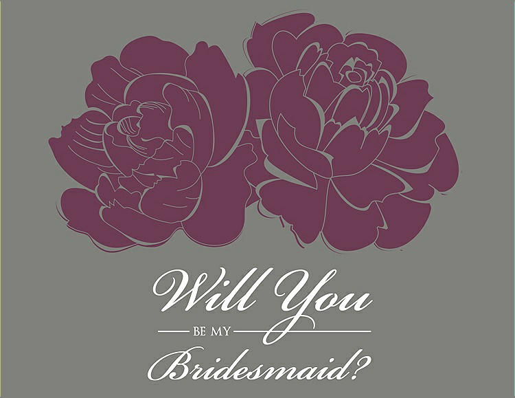 Front View - Plum Raisin & Charcoal Gray Will You Be My Bridesmaid Card - Flowers