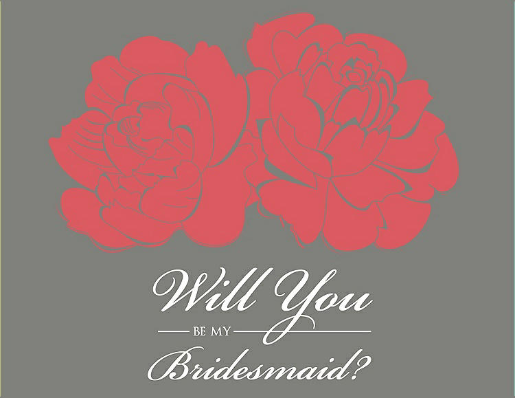 Front View - Perfect Coral & Charcoal Gray Will You Be My Bridesmaid Card - Flowers
