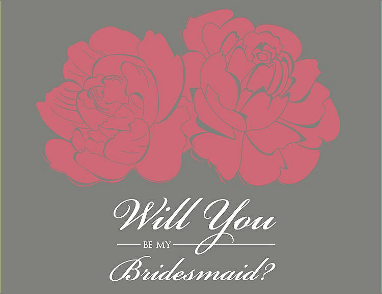 Front View - Papaya & Charcoal Gray Will You Be My Bridesmaid Card - Flowers