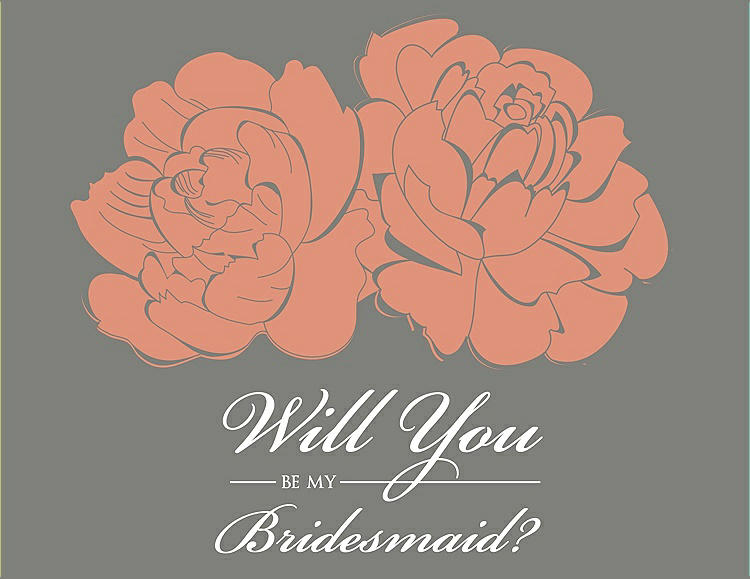 Front View - Tangerine & Charcoal Gray Will You Be My Bridesmaid Card - Flowers