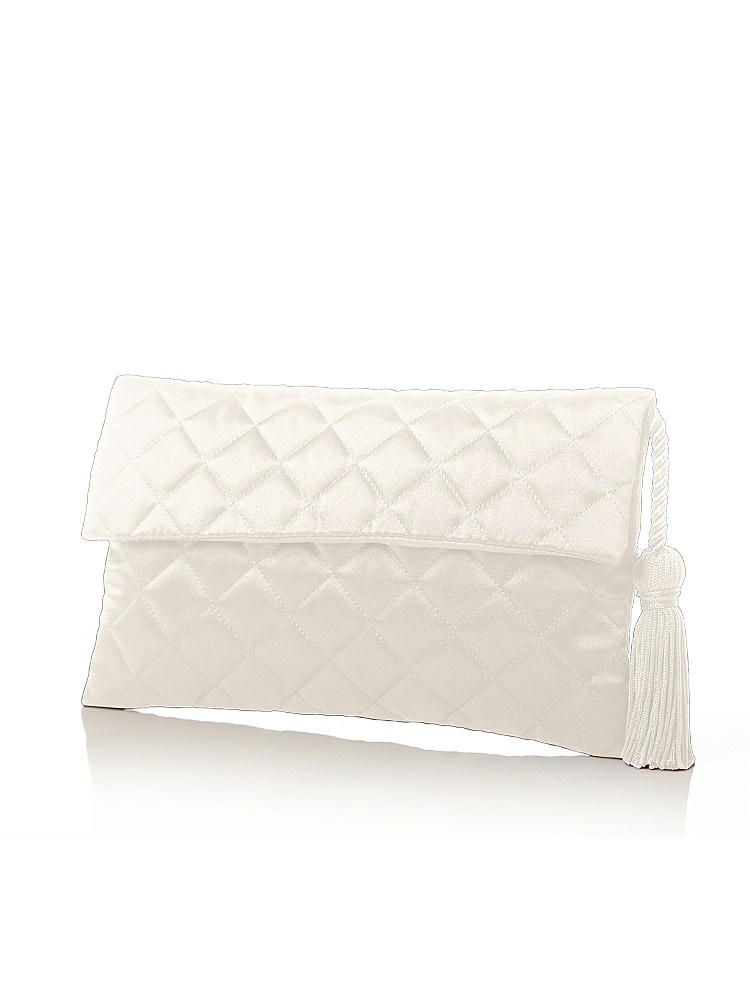 Front View - Ivory Quilted Envelope Clutch with Tassel Detail