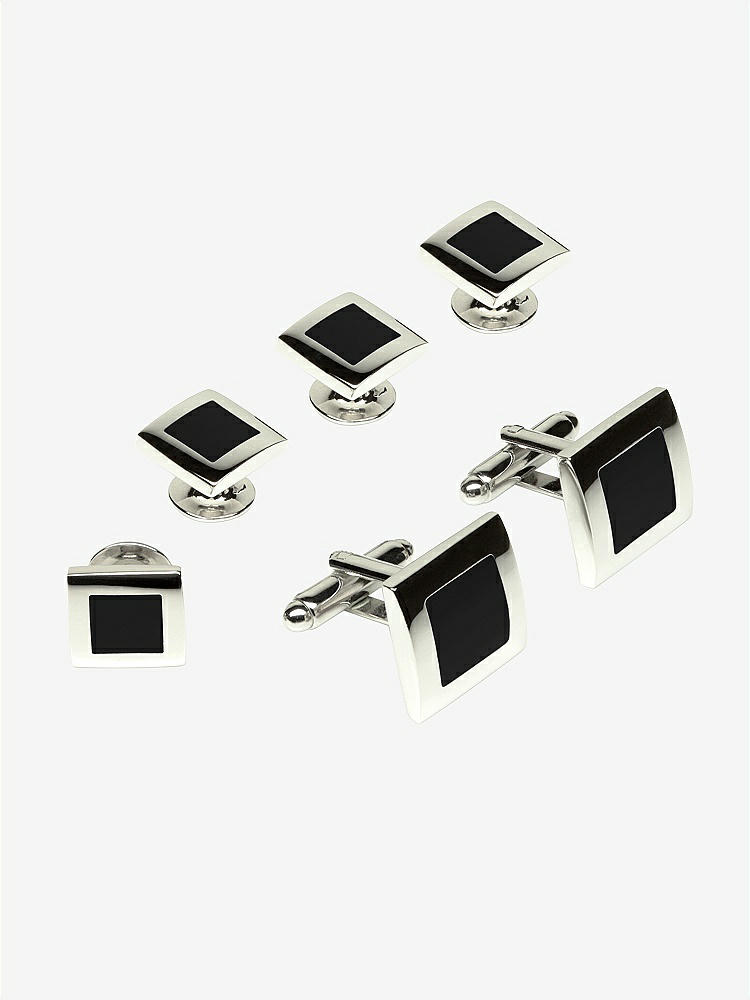 Front View - Black Color Block Cufflinks and Tuxedo Studs Set by After Six