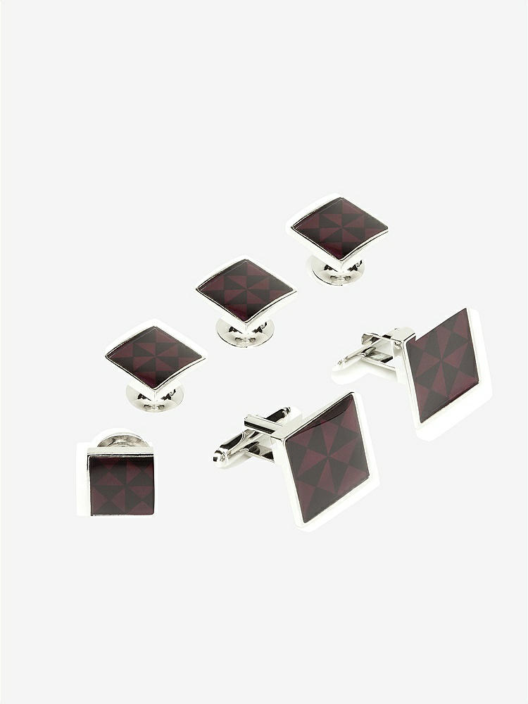 Front View - Aubergine Enamel Cufflinks and Tuxedo Studs Set by After Six