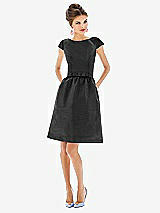 Alt View 1 Thumbnail - Black Bateau Neck Cap Sleeves Cocktail Bridesmaid Dress 
