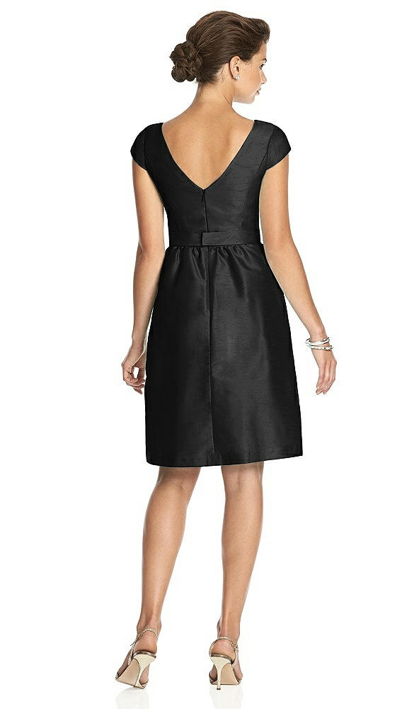 Back View - Black Bateau Neck Cap Sleeves Cocktail Bridesmaid Dress 