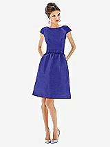 Alt View 1 Thumbnail - Electric Blue Bateau Neck Cap Sleeves Cocktail Bridesmaid Dress 