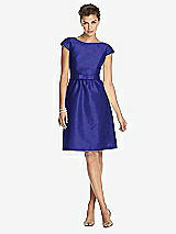 Front View Thumbnail - Electric Blue Bateau Neck Cap Sleeves Cocktail Bridesmaid Dress 