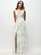Front View Thumbnail - Bleu Garden Sleeveless Draped Chiffon Maxi Dress with Front Slit