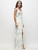 Side View Thumbnail - Bleu Garden Sleeveless Draped Chiffon Maxi Dress with Front Slit