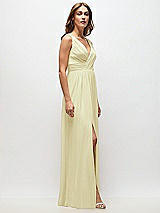Side View Thumbnail - Butter Yellow Sleeveless Draped Chiffon Maxi Dress with Front Slit