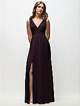 Front View Thumbnail - Deep Plum Sleeveless Draped Chiffon Maxi Dress with Front Slit