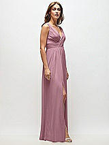 Side View Thumbnail - Dusty Pink Sleeveless Draped Chiffon Maxi Dress with Front Slit