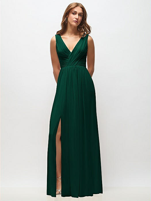 Sleeveless Draped Chiffon Maxi Dress with Front Slit