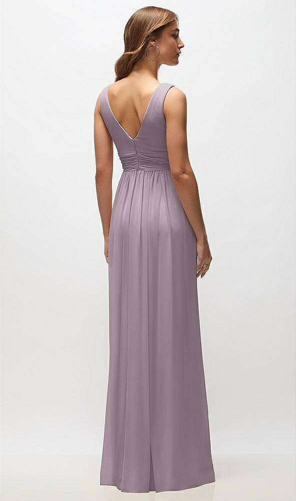 Back View - Lilac Dusk Sleeveless Draped Chiffon Maxi Dress with Front Slit