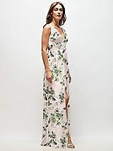 Side View Thumbnail - Palm Beach Print Sleeveless Draped Chiffon Maxi Dress with Front Slit