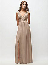 Front View Thumbnail - Topaz Sleeveless Draped Chiffon Maxi Dress with Front Slit