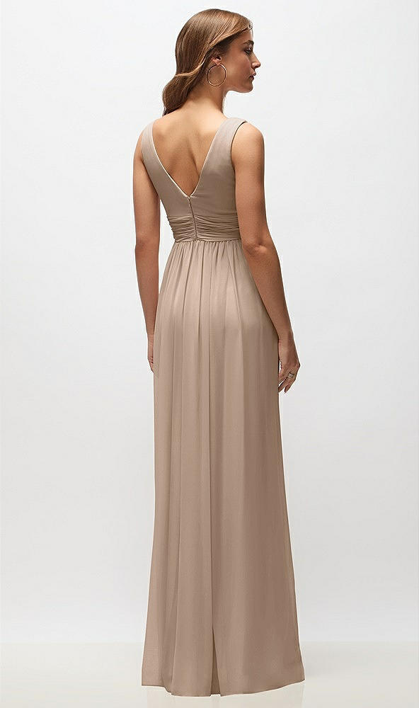 Back View - Topaz Sleeveless Draped Chiffon Maxi Dress with Front Slit