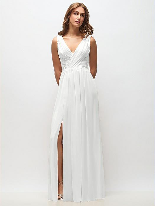 Sleeveless Draped Chiffon Maxi Dress with Front Slit