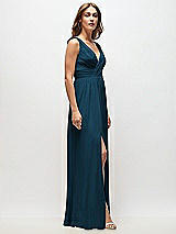 Side View Thumbnail - Atlantic Blue Sleeveless Draped Chiffon Maxi Dress with Front Slit