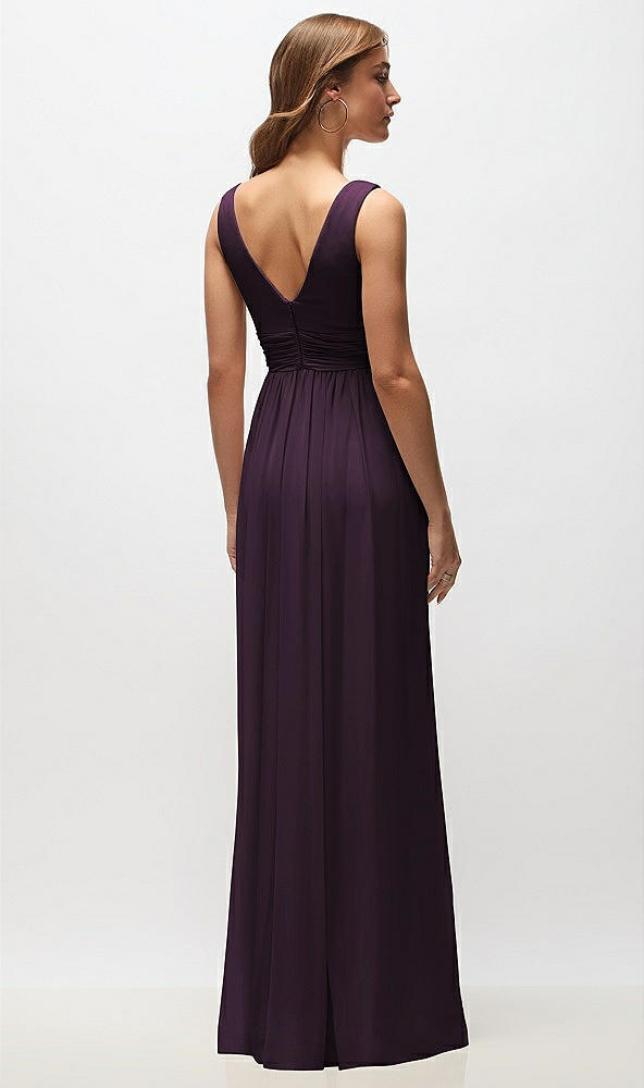 Back View - Aubergine Sleeveless Draped Chiffon Maxi Dress with Front Slit