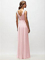 Rear View Thumbnail - Ballet Pink Sleeveless Draped Chiffon Maxi Dress with Front Slit