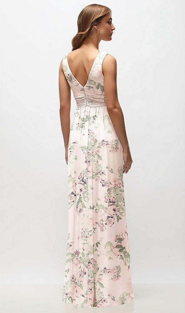 Back View - Blush Garden Sleeveless Draped Chiffon Maxi Dress with Front Slit