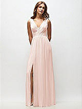 Front View Thumbnail - Blush Sleeveless Draped Chiffon Maxi Dress with Front Slit