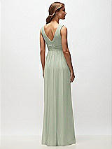 Rear View Thumbnail - Celadon Sleeveless Draped Chiffon Maxi Dress with Front Slit
