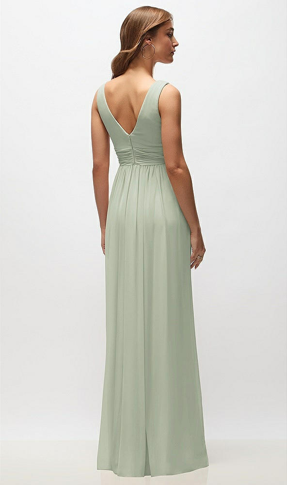 Back View - Celadon Sleeveless Draped Chiffon Maxi Dress with Front Slit