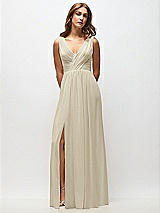 Front View Thumbnail - Champagne Sleeveless Draped Chiffon Maxi Dress with Front Slit