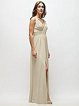 Side View Thumbnail - Champagne Sleeveless Draped Chiffon Maxi Dress with Front Slit