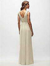 Rear View Thumbnail - Champagne Sleeveless Draped Chiffon Maxi Dress with Front Slit
