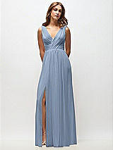 Front View Thumbnail - Cloudy Sleeveless Draped Chiffon Maxi Dress with Front Slit