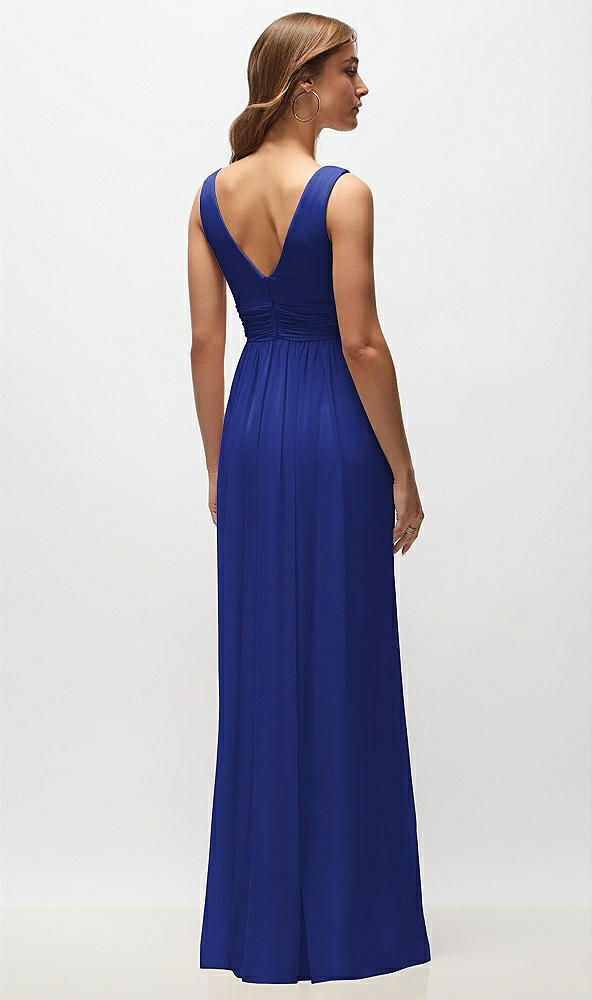 Back View - Cobalt Blue Sleeveless Draped Chiffon Maxi Dress with Front Slit
