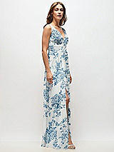 Side View Thumbnail - Cottage Rose Dusk Blue Sleeveless Draped Chiffon Maxi Dress with Front Slit