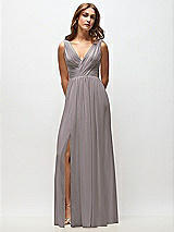 Front View Thumbnail - Cashmere Gray Sleeveless Draped Chiffon Maxi Dress with Front Slit