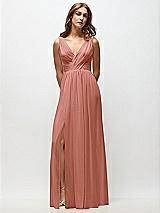 Front View Thumbnail - Desert Rose Sleeveless Draped Chiffon Maxi Dress with Front Slit