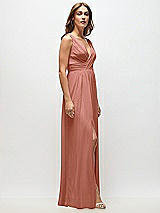 Side View Thumbnail - Desert Rose Sleeveless Draped Chiffon Maxi Dress with Front Slit