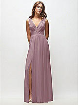 Front View Thumbnail - Dusty Rose Sleeveless Draped Chiffon Maxi Dress with Front Slit