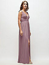 Side View Thumbnail - Dusty Rose Sleeveless Draped Chiffon Maxi Dress with Front Slit