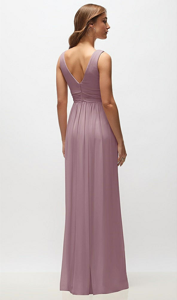 Back View - Dusty Rose Sleeveless Draped Chiffon Maxi Dress with Front Slit