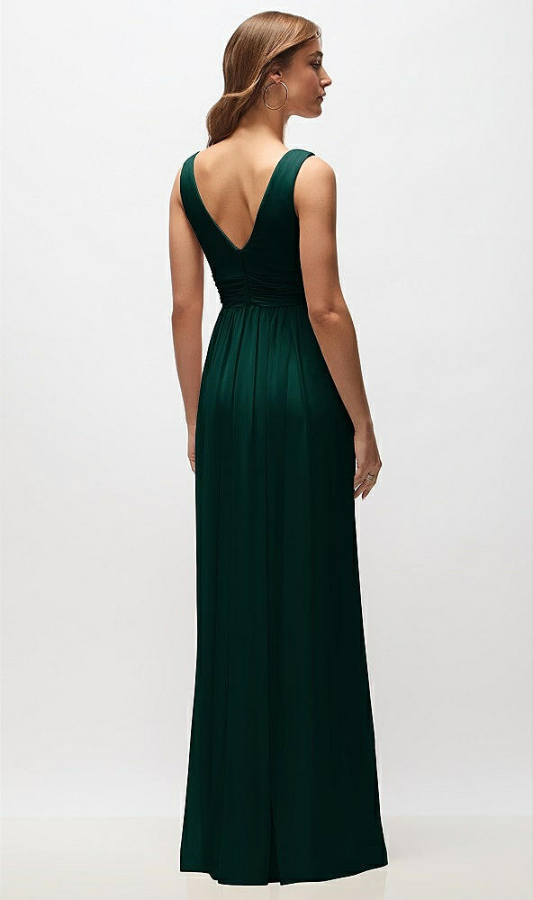 Back View - Evergreen Sleeveless Draped Chiffon Maxi Dress with Front Slit
