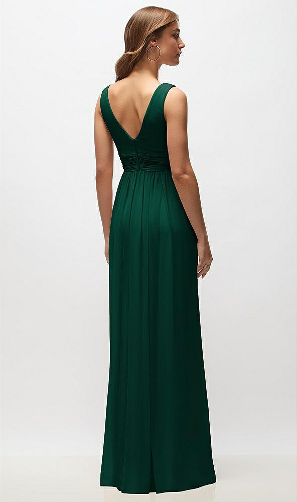 Back View - Hunter Green Sleeveless Draped Chiffon Maxi Dress with Front Slit