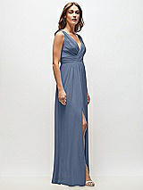 Side View Thumbnail - Larkspur Blue Sleeveless Draped Chiffon Maxi Dress with Front Slit