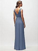 Rear View Thumbnail - Larkspur Blue Sleeveless Draped Chiffon Maxi Dress with Front Slit