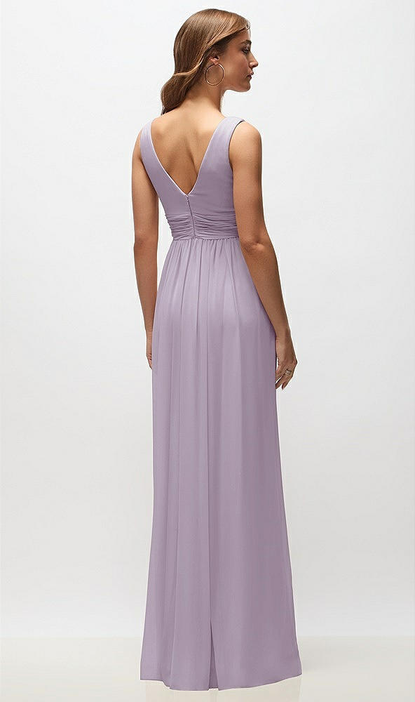 Back View - Lilac Haze Sleeveless Draped Chiffon Maxi Dress with Front Slit