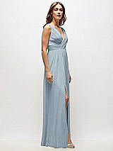 Side View Thumbnail - Mist Sleeveless Draped Chiffon Maxi Dress with Front Slit