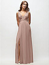 Front View Thumbnail - Neu Nude Sleeveless Draped Chiffon Maxi Dress with Front Slit