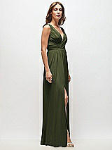 Side View Thumbnail - Olive Green Sleeveless Draped Chiffon Maxi Dress with Front Slit