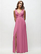 Front View Thumbnail - Orchid Pink Sleeveless Draped Chiffon Maxi Dress with Front Slit